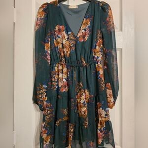 Altar'd State- Floral Dark Green Dress